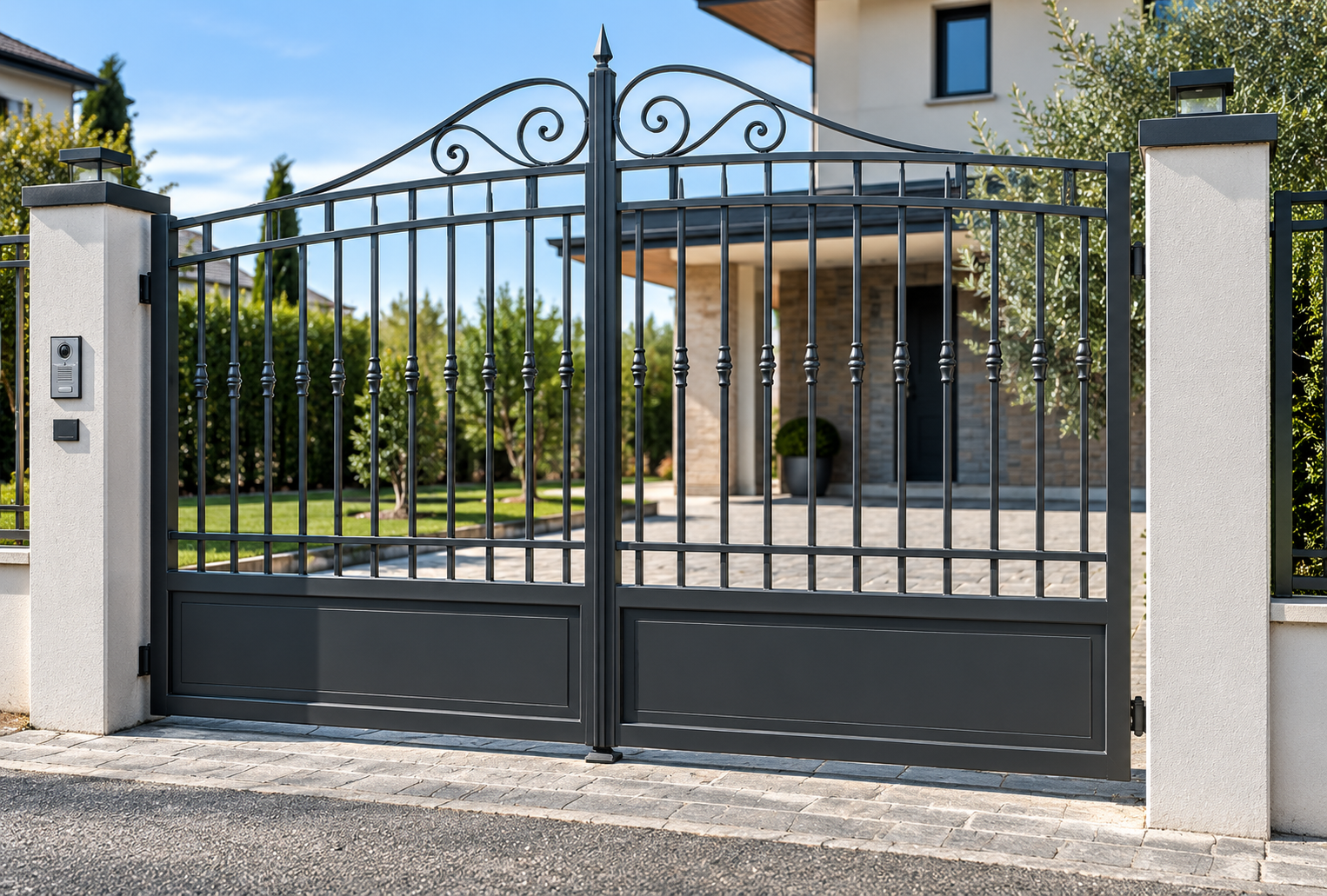 Cancello in ferro con lavorazione decorativa