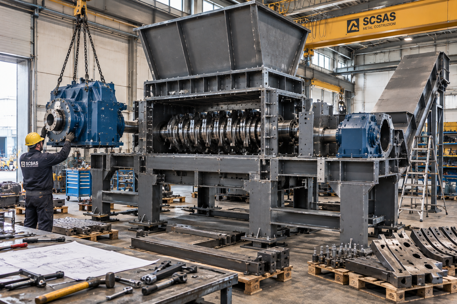 Assemblaggio di trituratore industriale per carta
